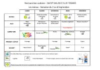 Menus du 2 au 6 septembre