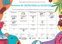 Menus du 30 mars au 03 avril